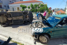 Τροχαίο-με-ανατροπή-αυτοκινήτου-στα-διακστήρια-στα-Χανιά,-δείτε-φωτογραφίες